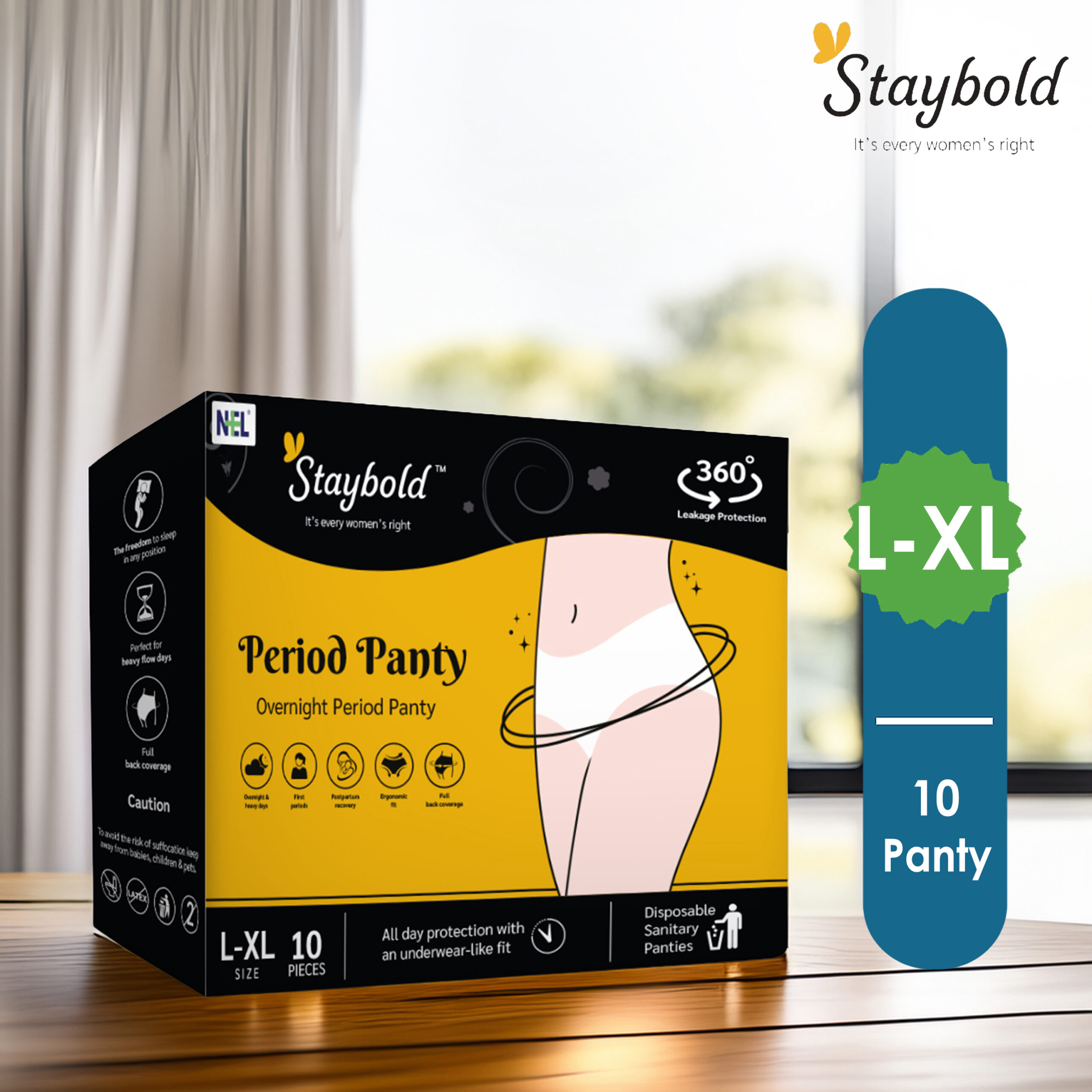 Staybold Super Absorbent Disposable Period Panties for Women with 12 Hr Protection(L/XL) Sanitary Pad  (Pack of 10)